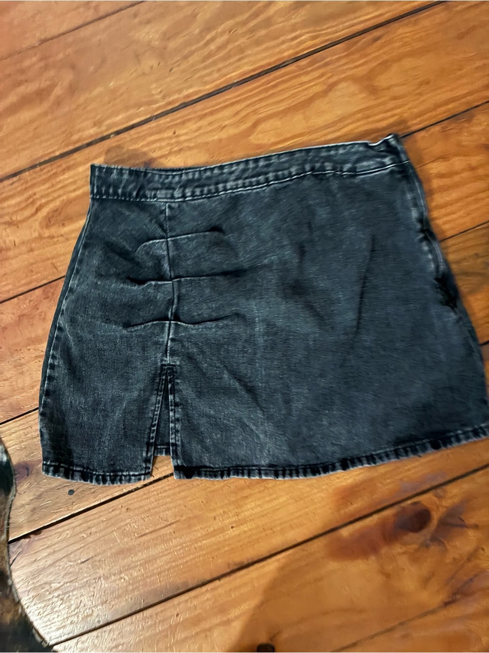 Black Washed Denim Mini Skirt with Front Slit